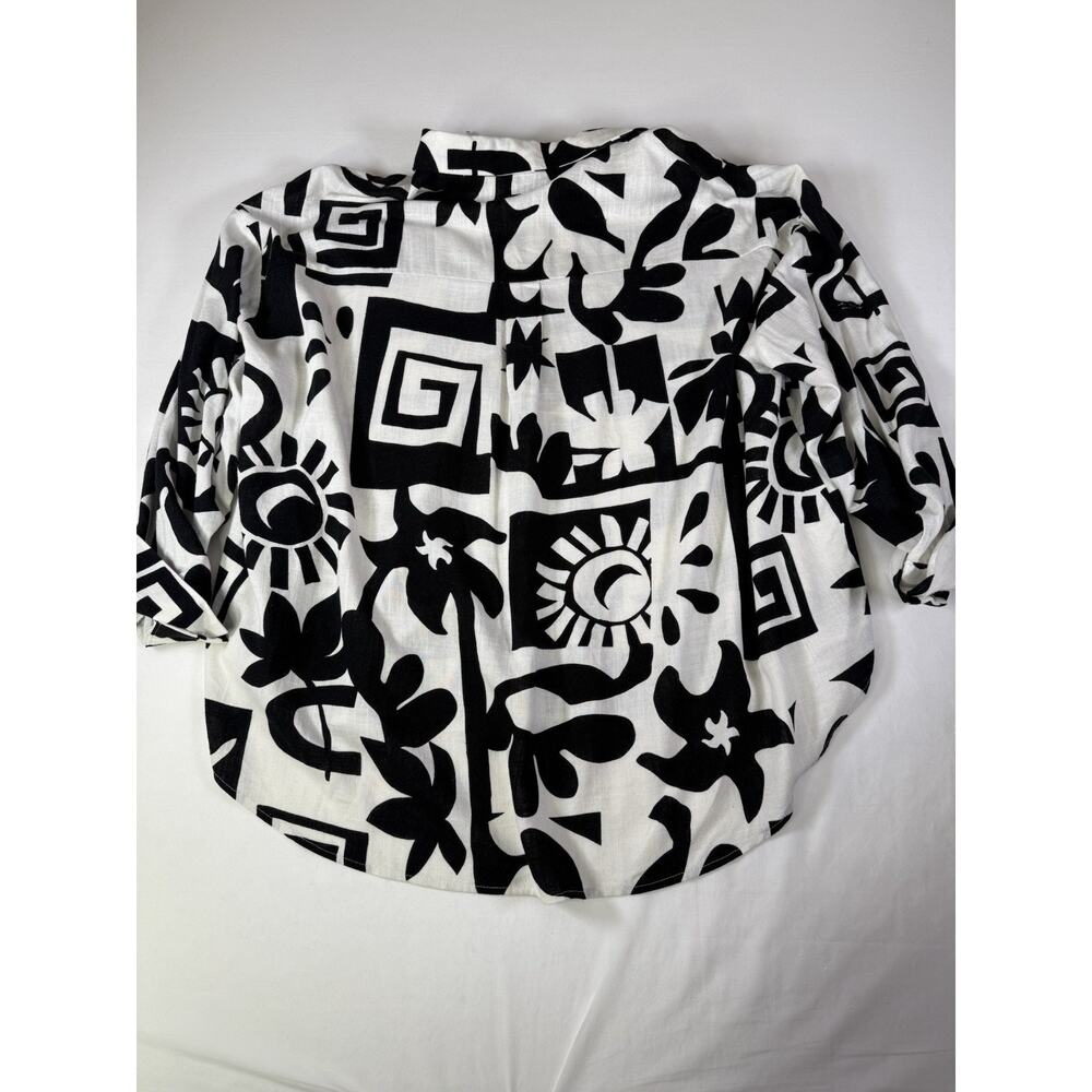 ANTHROPOLOGIE Paper Heart Black and Cream Patterned Linen Shirt XL - Picture 7 of 7